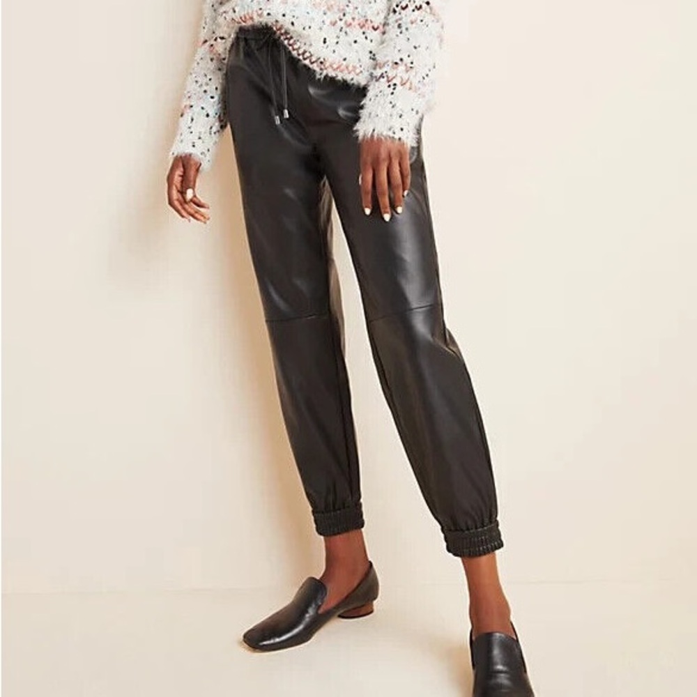 Anthropologie black faux leather joggers women’s size small
